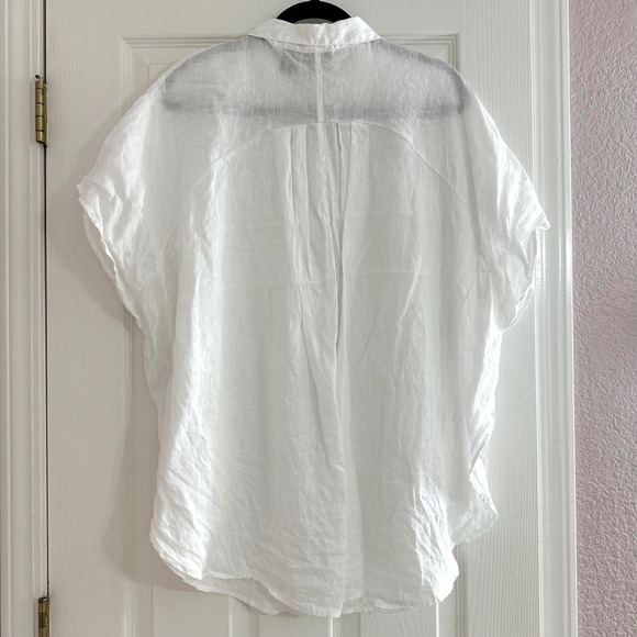 Tahari White 100% Linen Bat Wing Tunic Button Up Long Boxy Top Women's Large - Picture 8 of 8